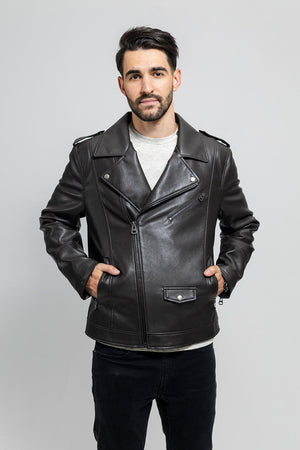 Nash Men's Faux Leather Motorcycle Jacket, Olive