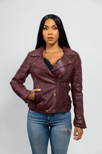 Whet Blu NYC Queens women's oxblood leather moto jacket front view