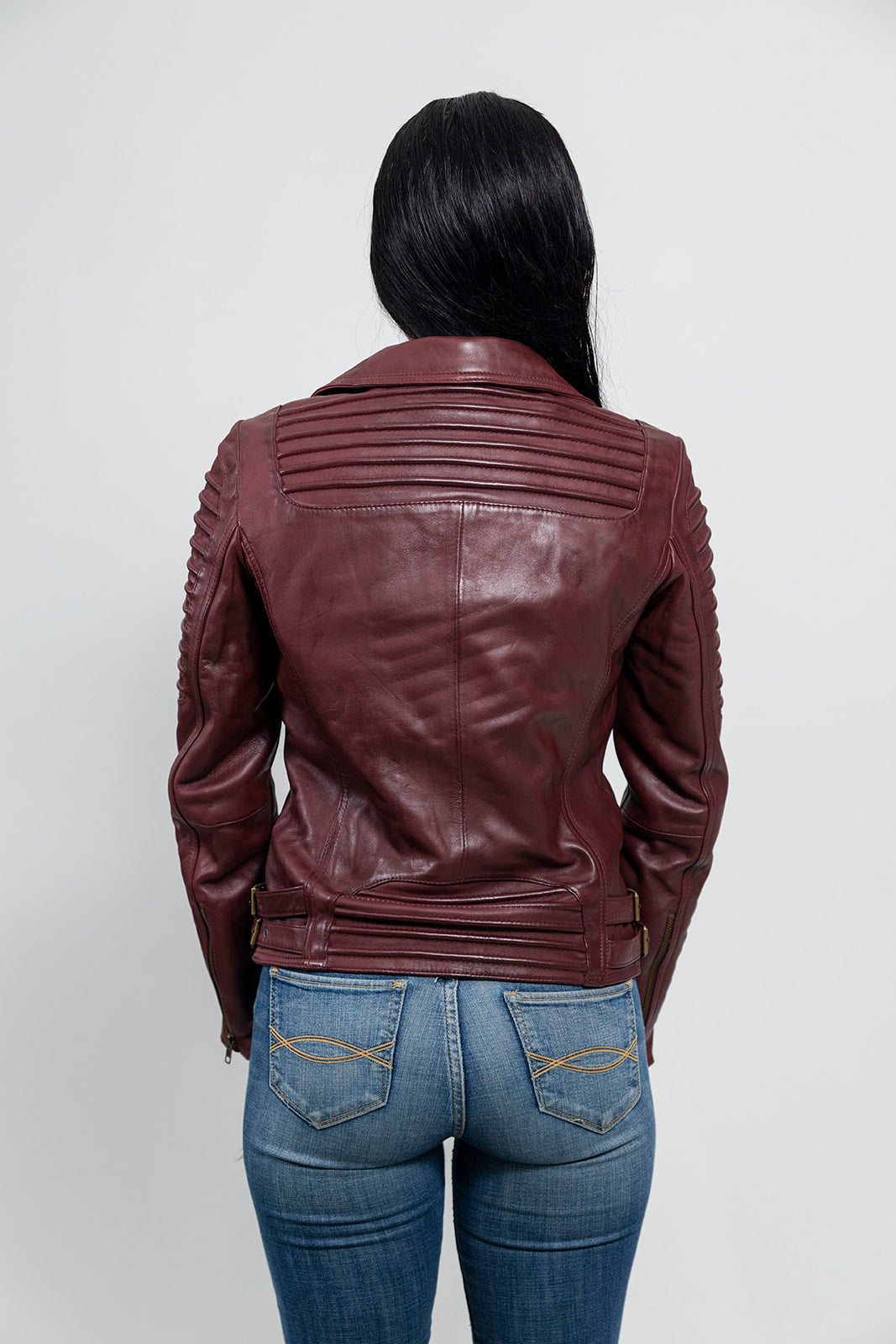 Whet Blu NYC Queens women's oxblood leather moto jacket with zip details