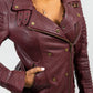 Whet Blu NYC Queens women's oxblood leather moto jacket front view