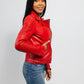 Whet Blu NYC Queens women's fashion moto leather jacket in fire red
