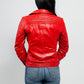 Whet Blu NYC Queens women's fire red fashion moto leather jacket front view