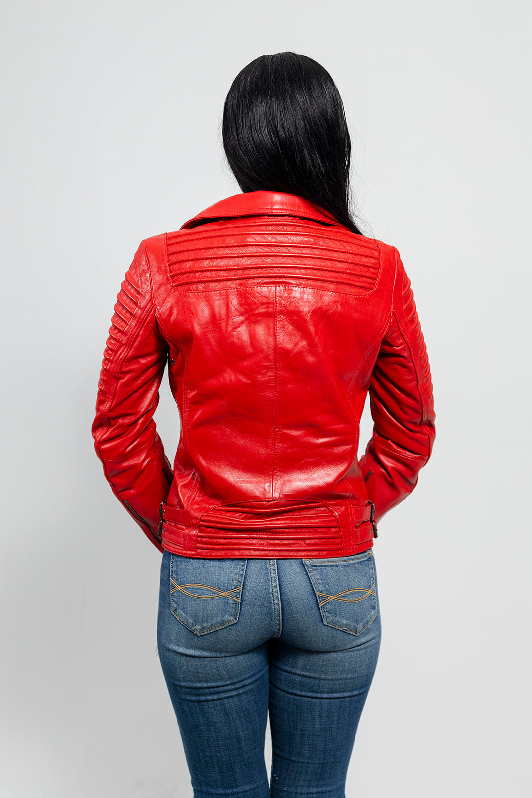 Whet Blu NYC Queens women's fire red fashion moto leather jacket front view