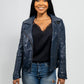 Whet Blu NYC Queens women's navy blue leather moto jacket, front view