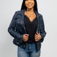 Whet Blu NYC Queens women's navy blue fashion moto leather jacket front view