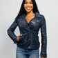 Whet Blu NYC Queens women's navy blue leather moto jacket with asymmetrical zip closure