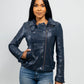 Whet Blu NYC Queens women's navy blue fashion moto leather jacket with zip details