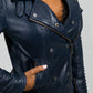 Whet Blu NYC Queens women's navy blue fashion moto leather jacket