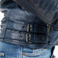 Whet Blu NYC Queens women's navy blue fashion moto leather jacket view