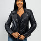 Whet Blu NYC Queens women's black fashion moto leather jacket with asymmetrical zip closure