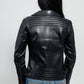 Whet Blu NYC Queens women's black leather moto jacket with zip details