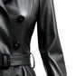 Women’s Designer Black Long Leather Coat