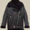 Women Pitch Black B3 Shearling Leather Jacket - Black