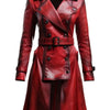 Women’s Distressed Red Leather Long Coat - Distressed Red