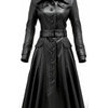 Women’s Rock Black Long Leather Designer Coat - Black