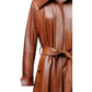Women’s Tan Leather Coat – Classic Button-Front Outerwear