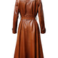 Women’s Tan Leather Coat – Classic Button-Front Outerwear