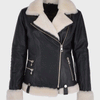 Women’s Black Motorcycle Shearling Leather Jacket - Black