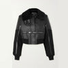 Women Black Shearling-trimmed textured-leather bomber jacket - Black