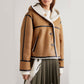 Women RAF B3 Hooded Leather-Trimmed Sheepskin Shearling Bomber Leather Jacket
