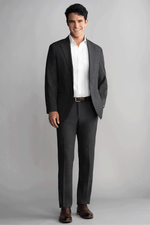 Twillory hybrid wool blazer in grey heather, tailored fit with notch lapel and single-button closure, full-body view.