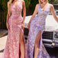Ladivine Y038 Plunging Neckline Floral Beading Sequins Fitted Dress