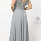 CLEARANCE - Nox Anabel Y526 Long V-Neck Silver Long Dress (Size 2XL)