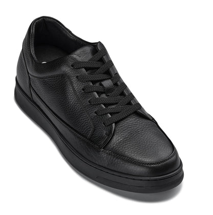 CALTO - Y7111 - 2.6 Inches Taller (Black) - Elevated Pebble Grain Leather Sneakers
