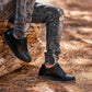 CALTO - Y7931 - 2.6 Inches Taller (Noir/Black & Gum Sole) - Elevated Leather Micro-Perforated Sneakers