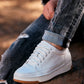 CALTO - Y7932 - 2.6 Inches Taller (White/Off-White & Gum Sole) - Elevated Micro-Perforated Leather Sneakers
