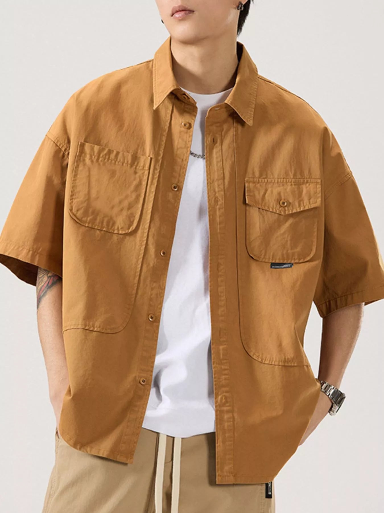 Men's Full Size Button Up Half Sleeve Shirt Plus Size - Farnelli