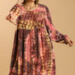 Umgee Full Size Tie Dye Long Sleeve Babydoll Dress with Keyhole Plus Size - Farnelli