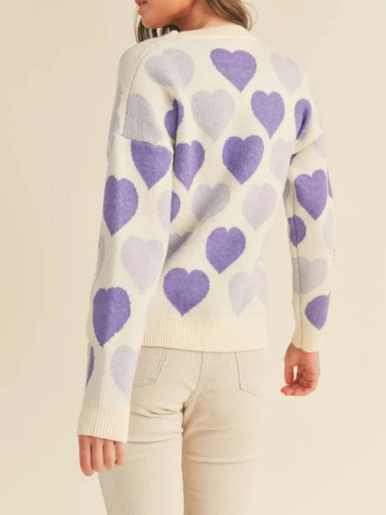 Heart Ribbed Hem Long Sleeve Sweater - Farnelli
