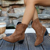 Point Toe Block Heels Boots - Dark Brown