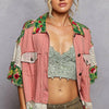 POL Lace Patch Floral Half Sleeve Shacket - GUAVA PINK MULTI