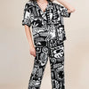 VERY J Printed Casual Wide Leg Resort Pants - Black