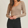 MABLE Long Sleeve Crop Sweater Top and Inner Bra Set - Mocha