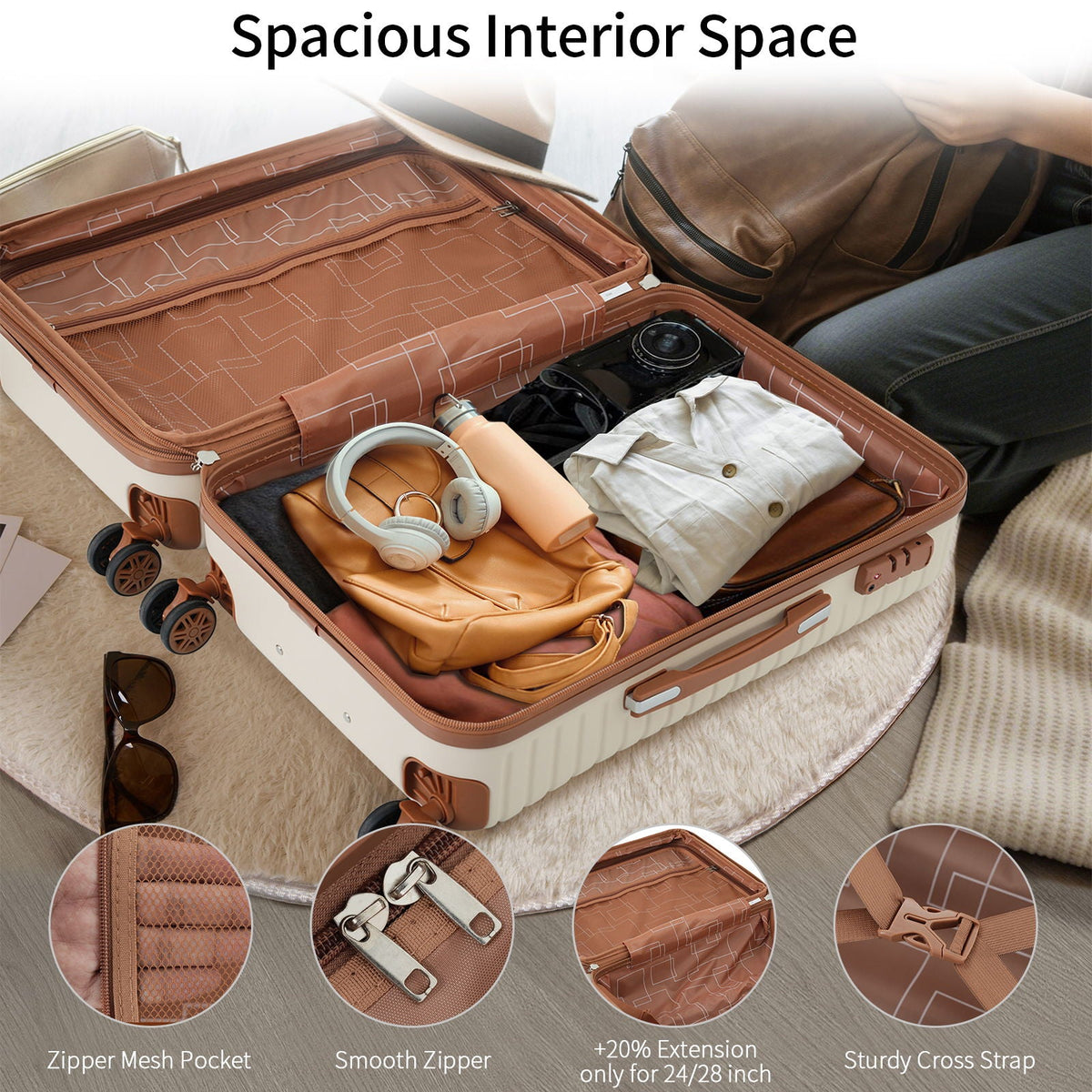 HouseOfZazla 4-piece hard shell luggage set with spinner wheels in multiple colors