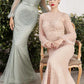 Andrea & Leo A0997 Pearl Beaded Long Sleeve Fit and Flare Long Dress