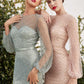 Andrea & Leo A0997 Pearl Beaded Long Sleeve Fit and Flare Long Dress