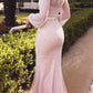 Andrea & Leo A0997W Pearl Beaded Long Sleeve Fit and Flare Long Dress