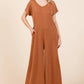 BOMBOM Ribbed Short Sleeve Wide Leg Jumpsuit - Farnelli