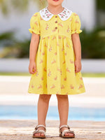 Children's Bunny Print Peter Pan Collar Dress - Farnelli