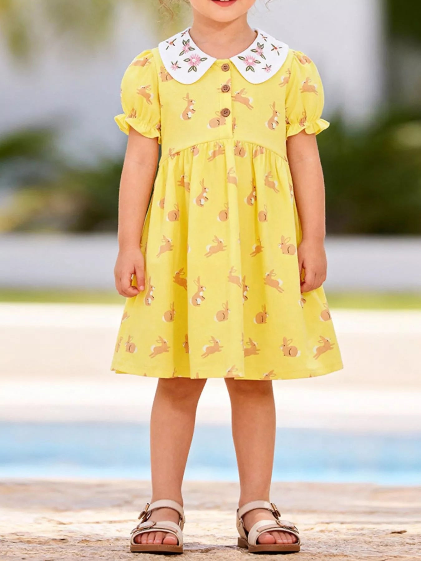 Children's Bunny Print Peter Pan Collar Dress - Farnelli