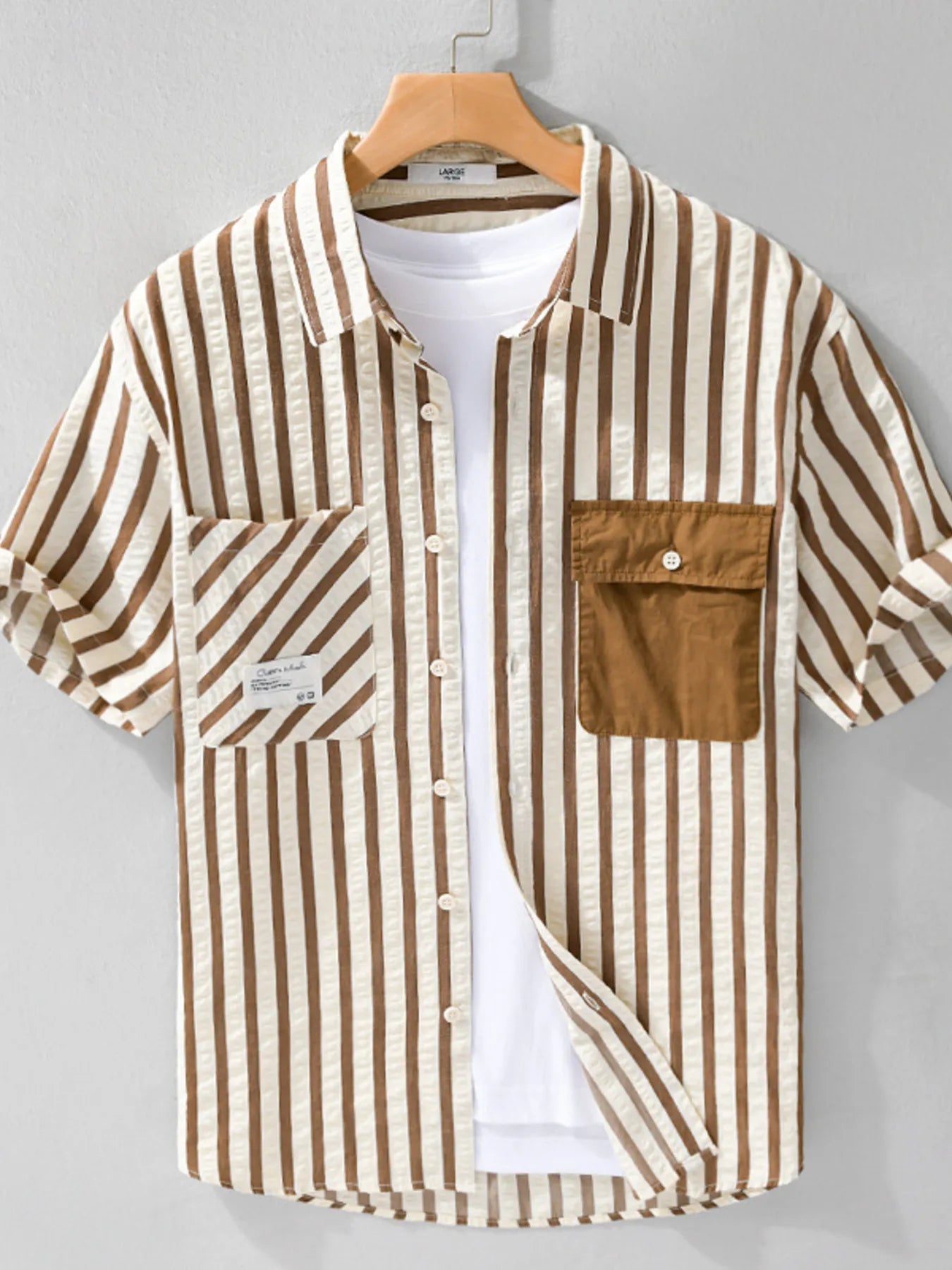Men's Plus Size Striped Button Up Short Sleeve Shirt - Farnelli