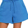 Zenana Acid Wash Fleece Drawstring Shorts With Pockets - OCEAN BLUE