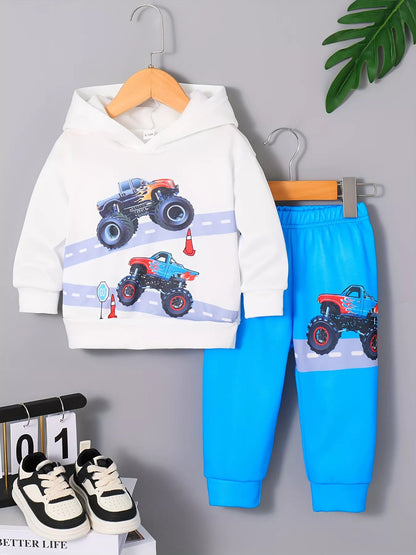 Children's Cartoon Truck Graphic Hoodie & Pants Set - Farnelli