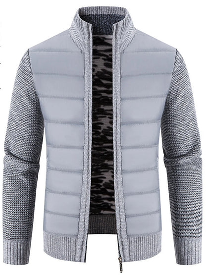 Men's Plus Size Quilted Knit Bomber Jacket with Stand Collar - Farnelli