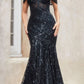 Andrea & Leo A1107 Long Off the Shoulder Lace Fit and Flare Gown