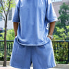 Men's Full Size Round Neck Short Sleeve Top and Shorts Set Plus Size - Sky Blue